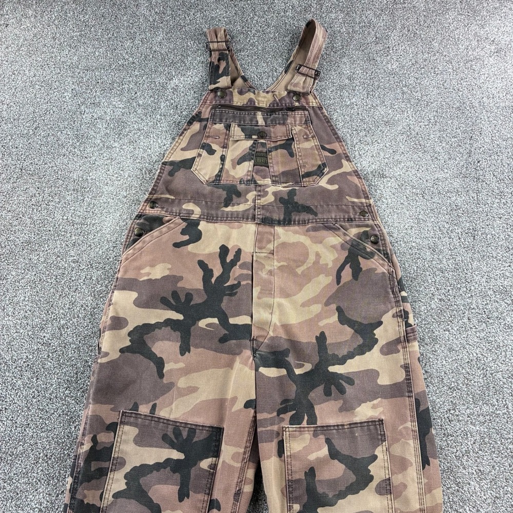 Vintage Liberty Overalls Mens 35x29 Brown Woodland Camo Canvas Hunting Bibs